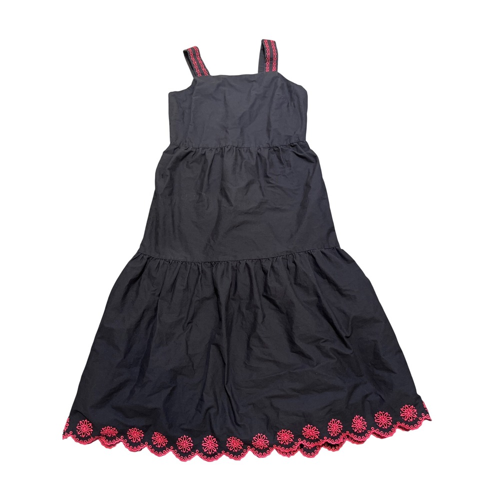 J. Crew Black Tiered Maxi Dress Embroidered‎ Trim Spaghetti Straps Size 2